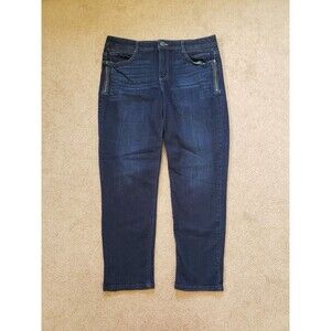 Democracy Ab Solution Stretch Sides Zipper Elastic Waist Taper Blue Jeans Sz 12